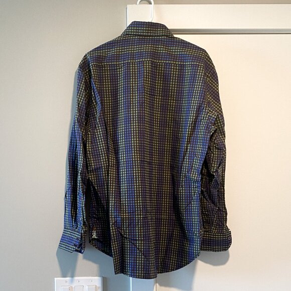 Robert Graham Blue Green Checkered Men Dress Shirt Paisley Print Cuffs Size XL - Picture 3 of 10
